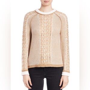 LORD & TAYLOR Tan and White Knit Sweater Size S